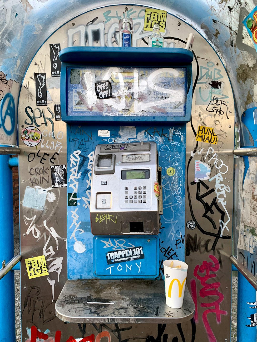 blue and white atm machine