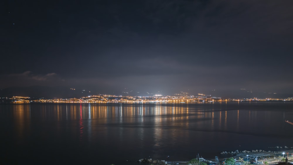 city skyline during night time