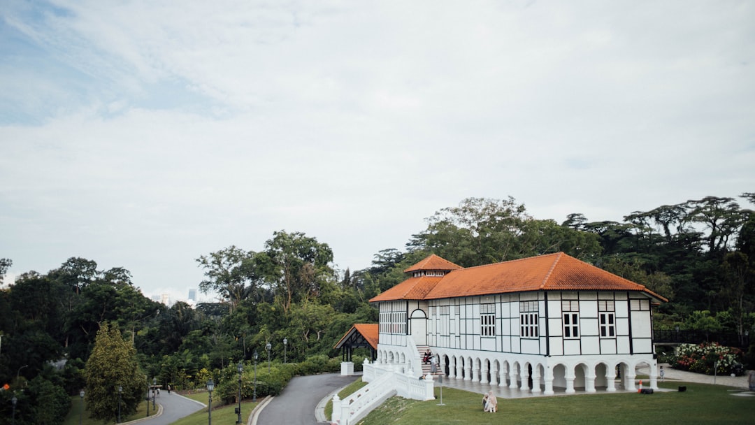 white and brown house near green trees under white sky during daytime