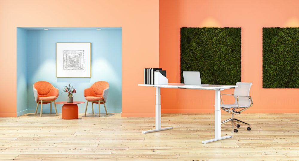 white wooden table with chairs