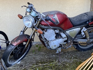 A damaged motorcycle ready for parts extraction.