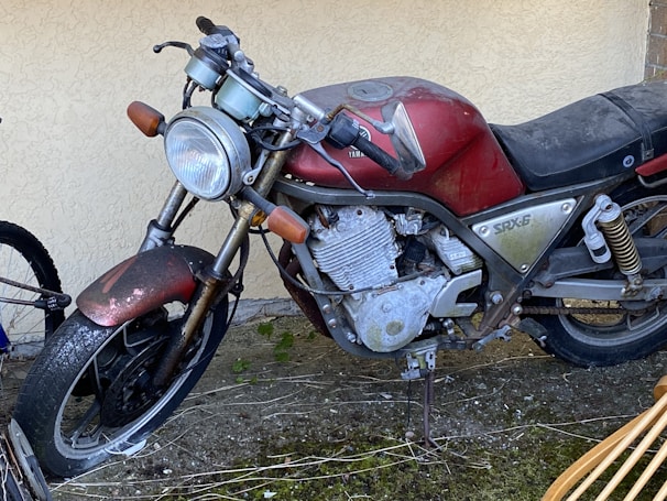 A damaged motorcycle ready for parts extraction.