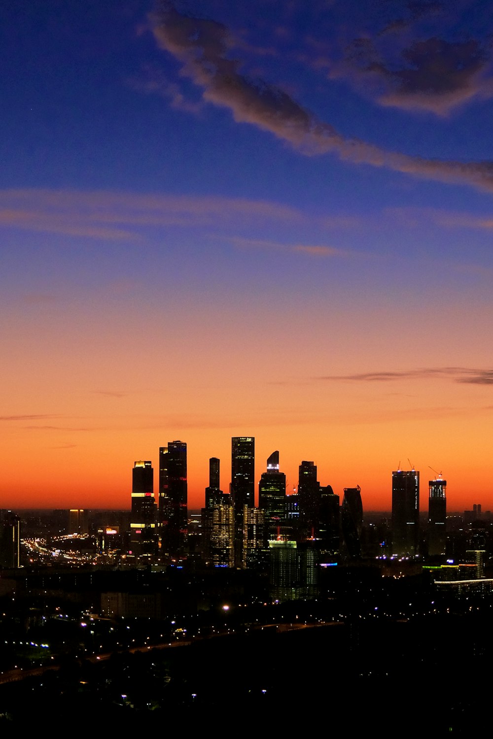 city skyline during night time