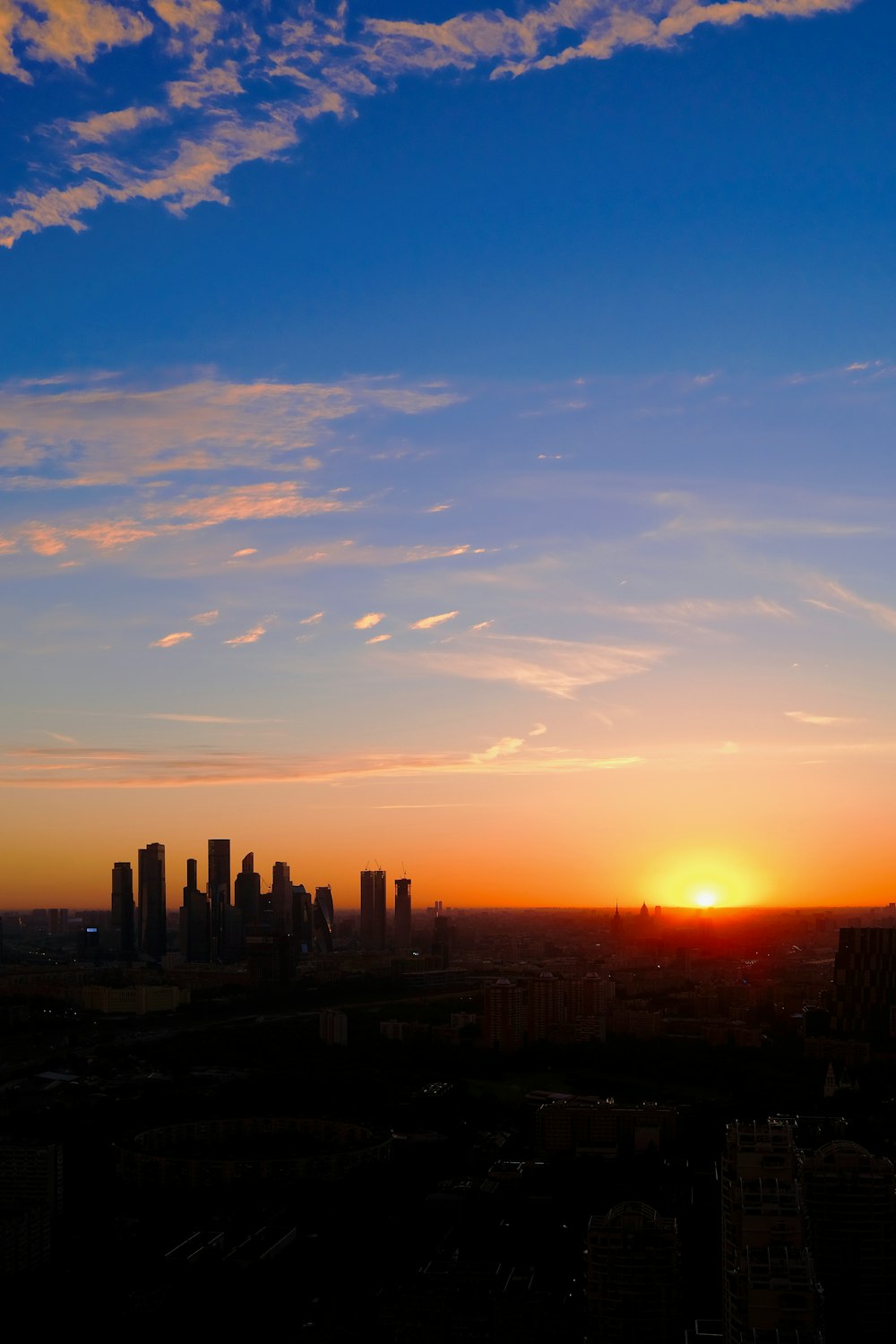 silhouette of city buildings during sunset