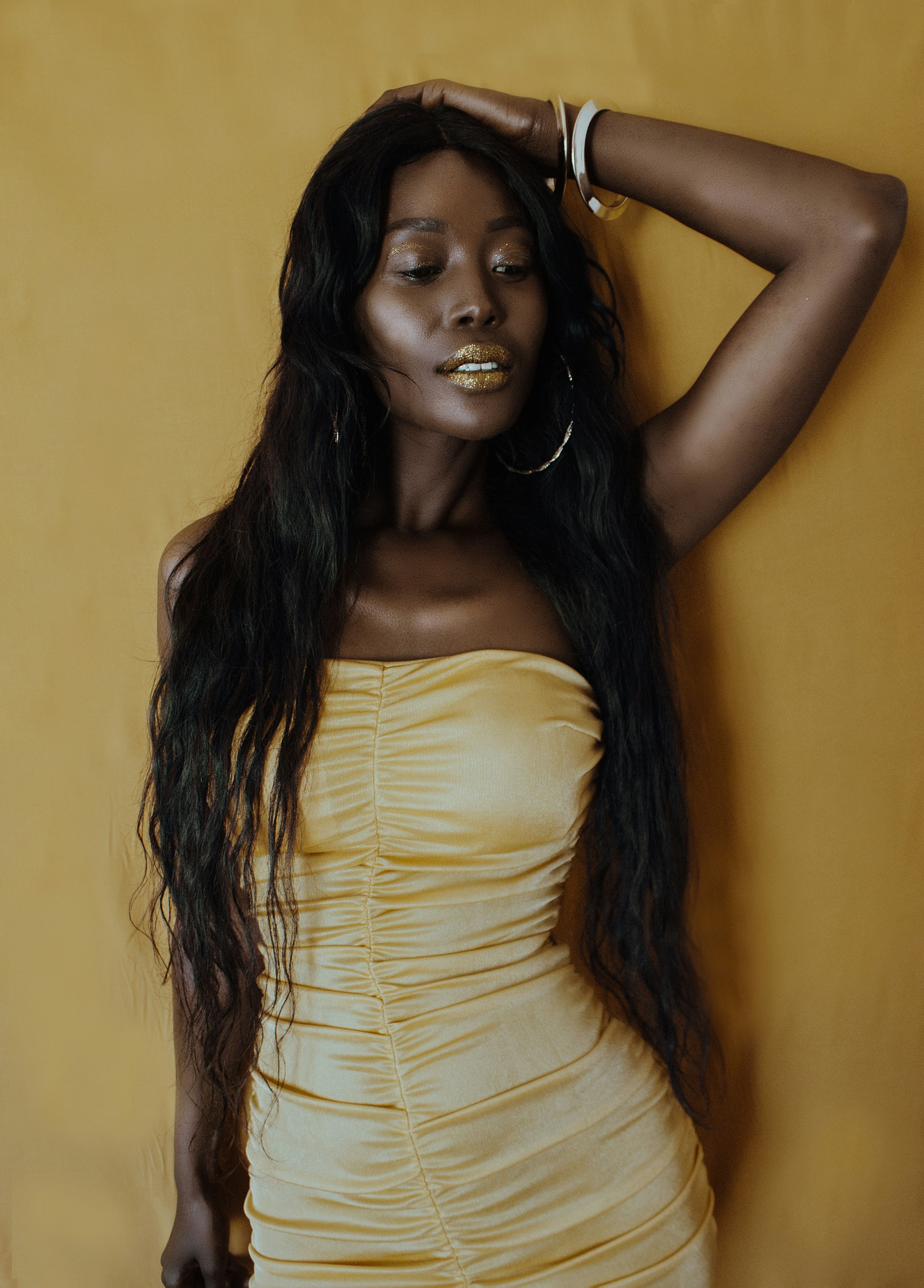 a woman with black hair and a keratin treatment