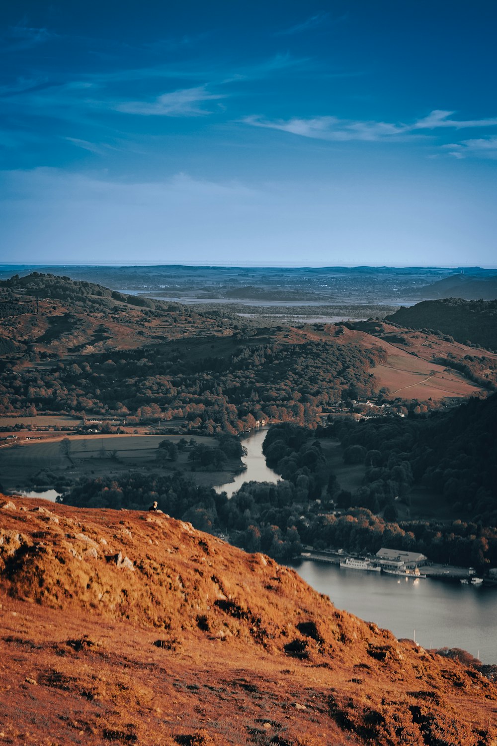 aerial view of lake and mountains during daytime