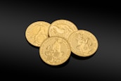 Elegant gold coin set on a ceremonial fabric, with soft light highlighting its intricate design.
