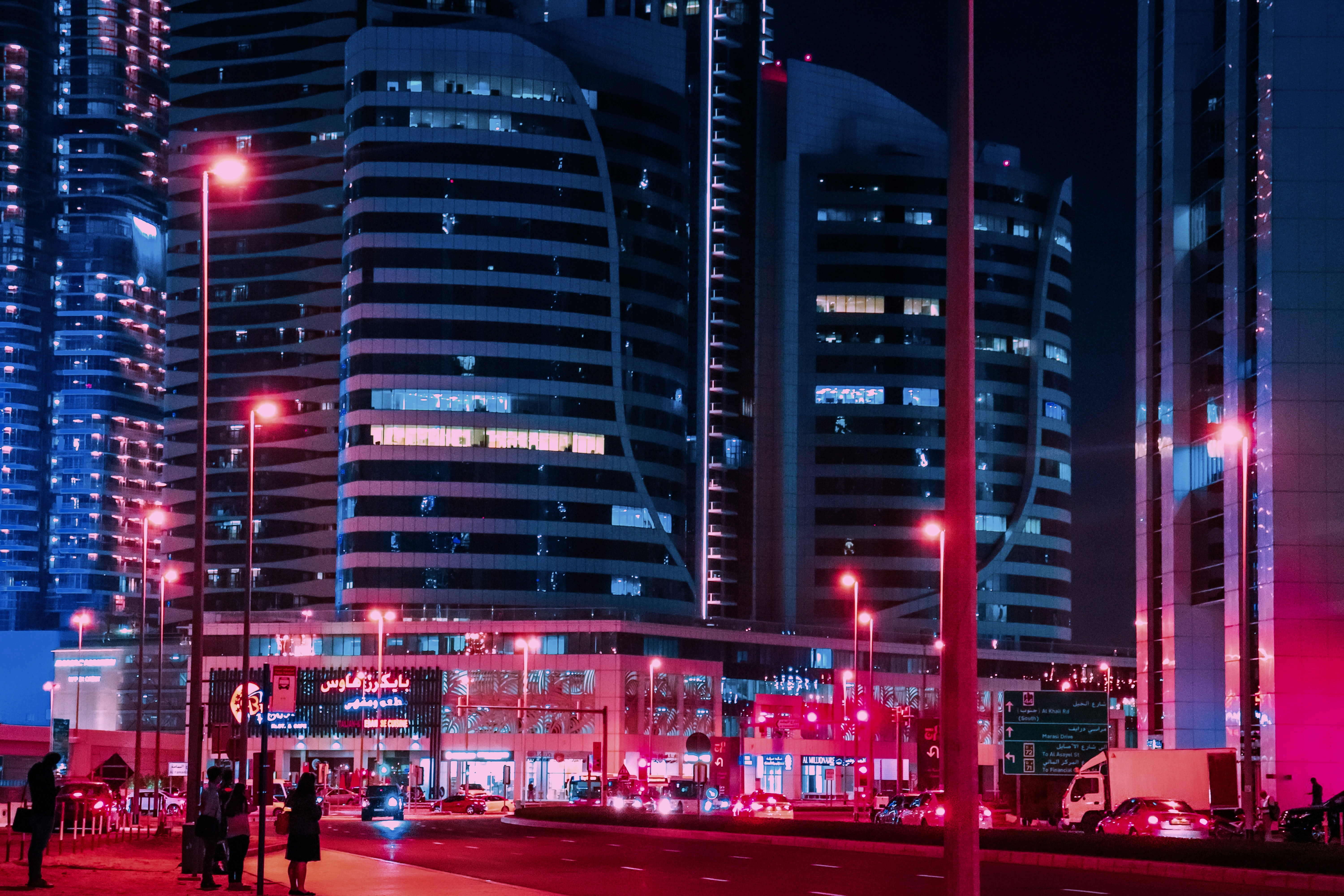 High rise building at night