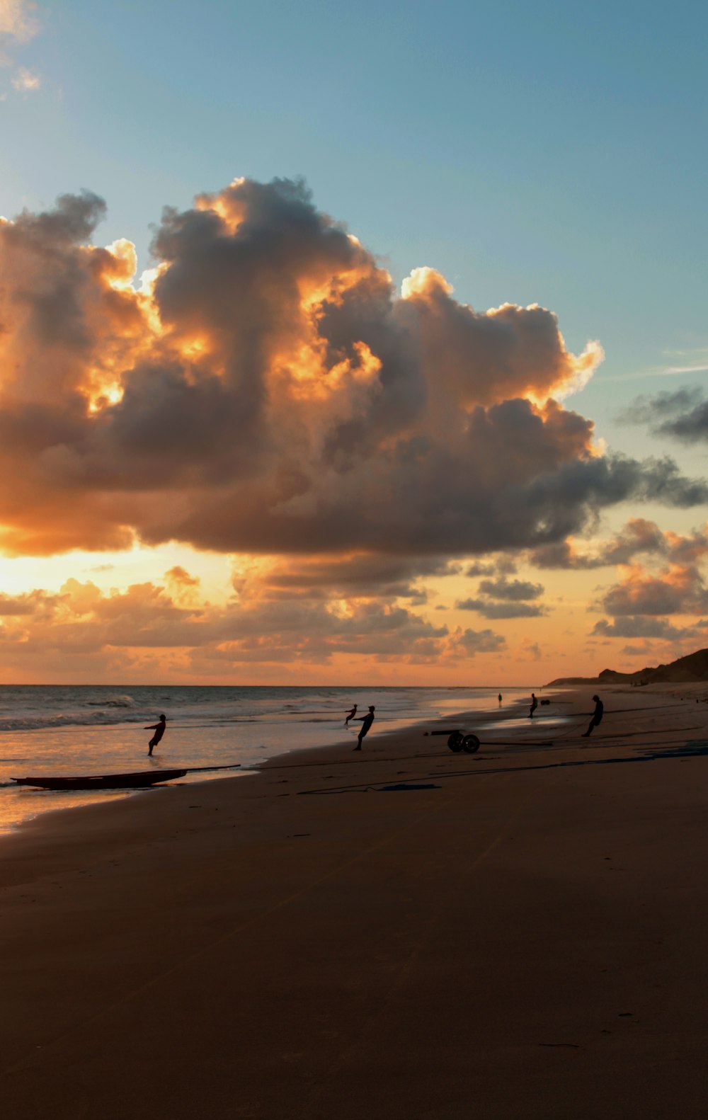 people on beach during sunset