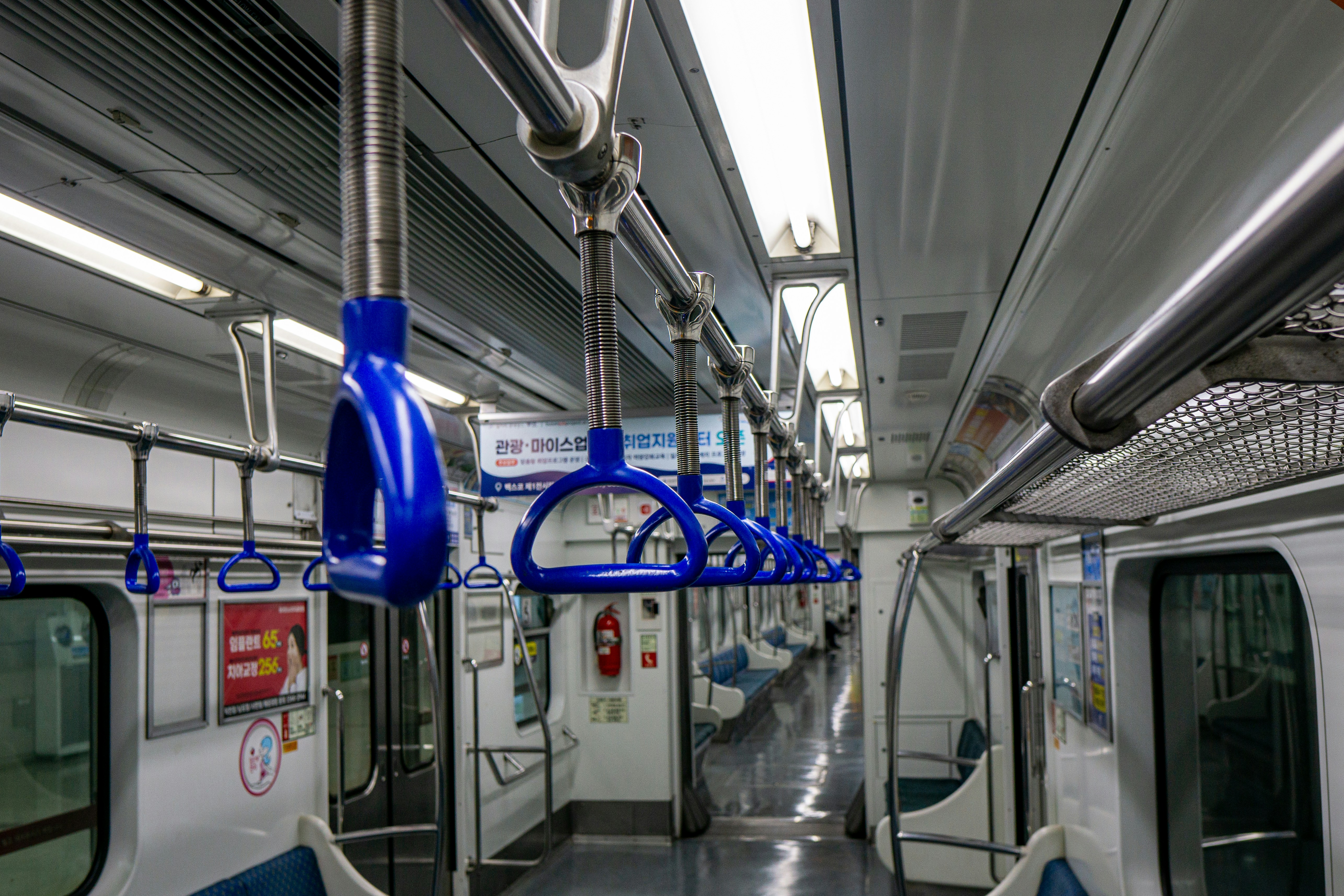 blue and gray train seats