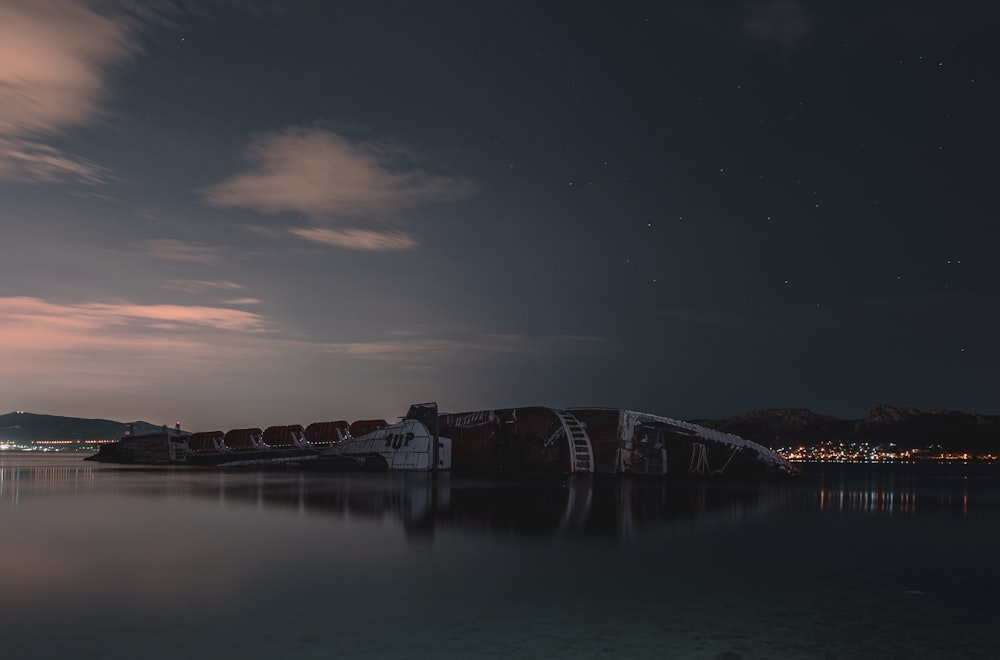 body of water near bridge during night time