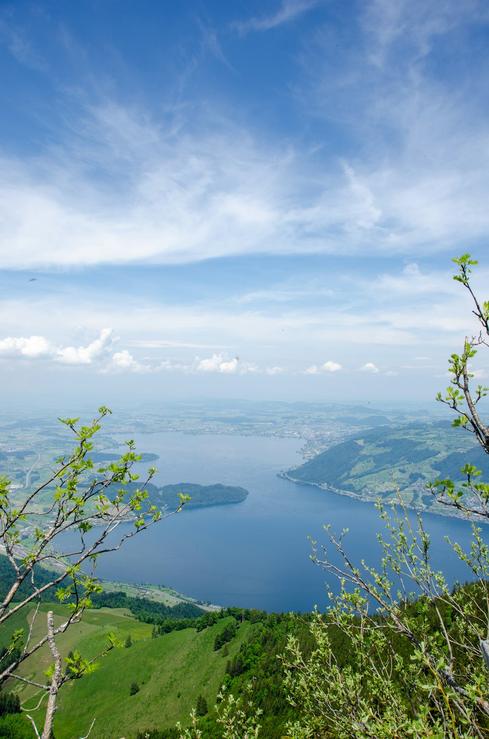 aerial view of lake and mountains during daytime