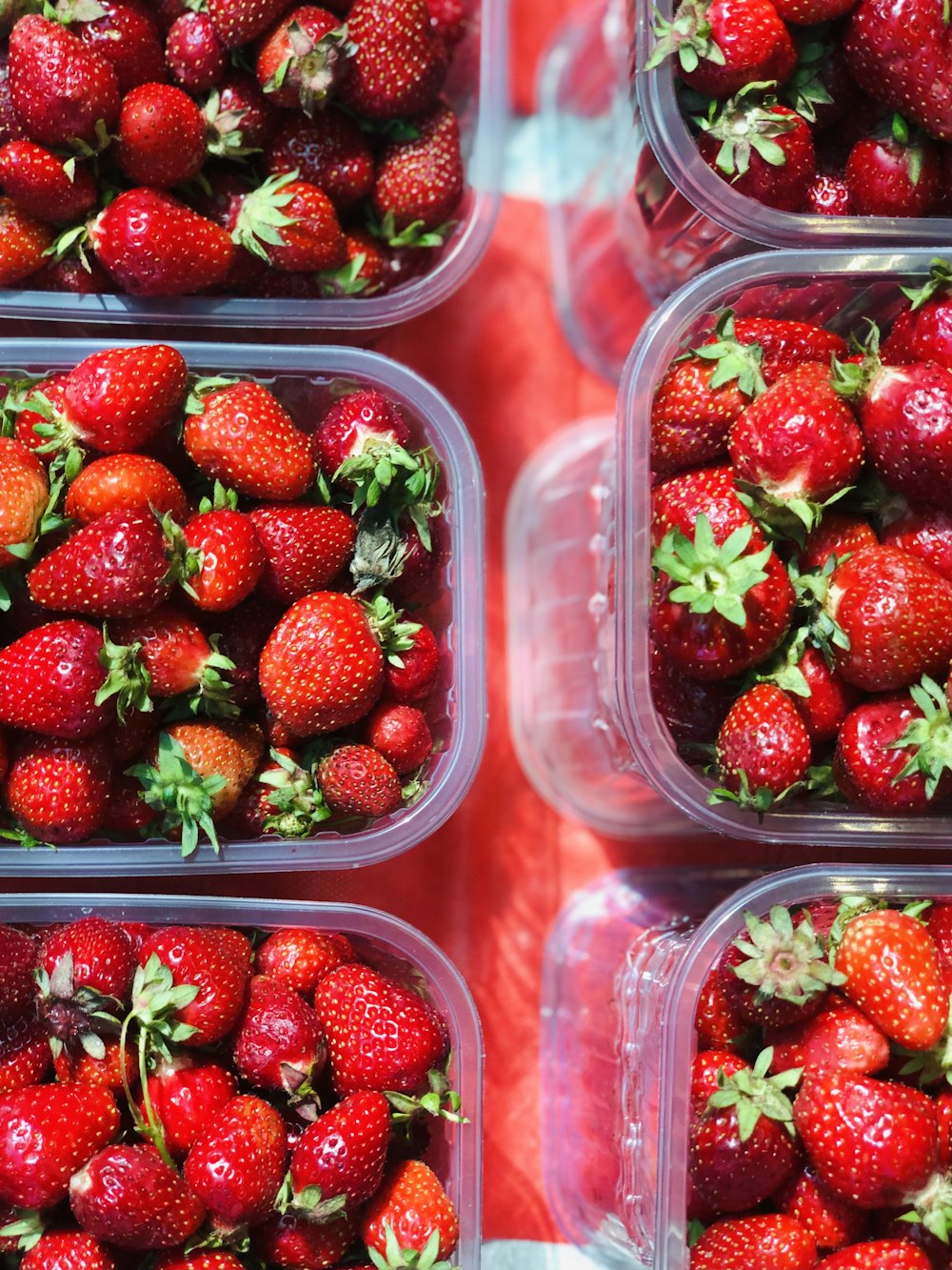 fresas rojas en recipiente de plástico transparente