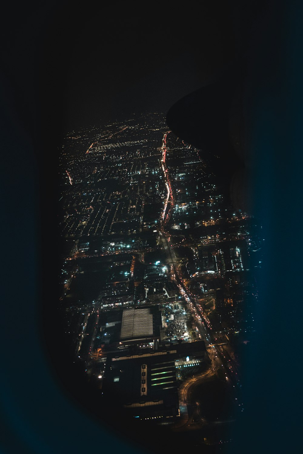 aerial view of city during night time