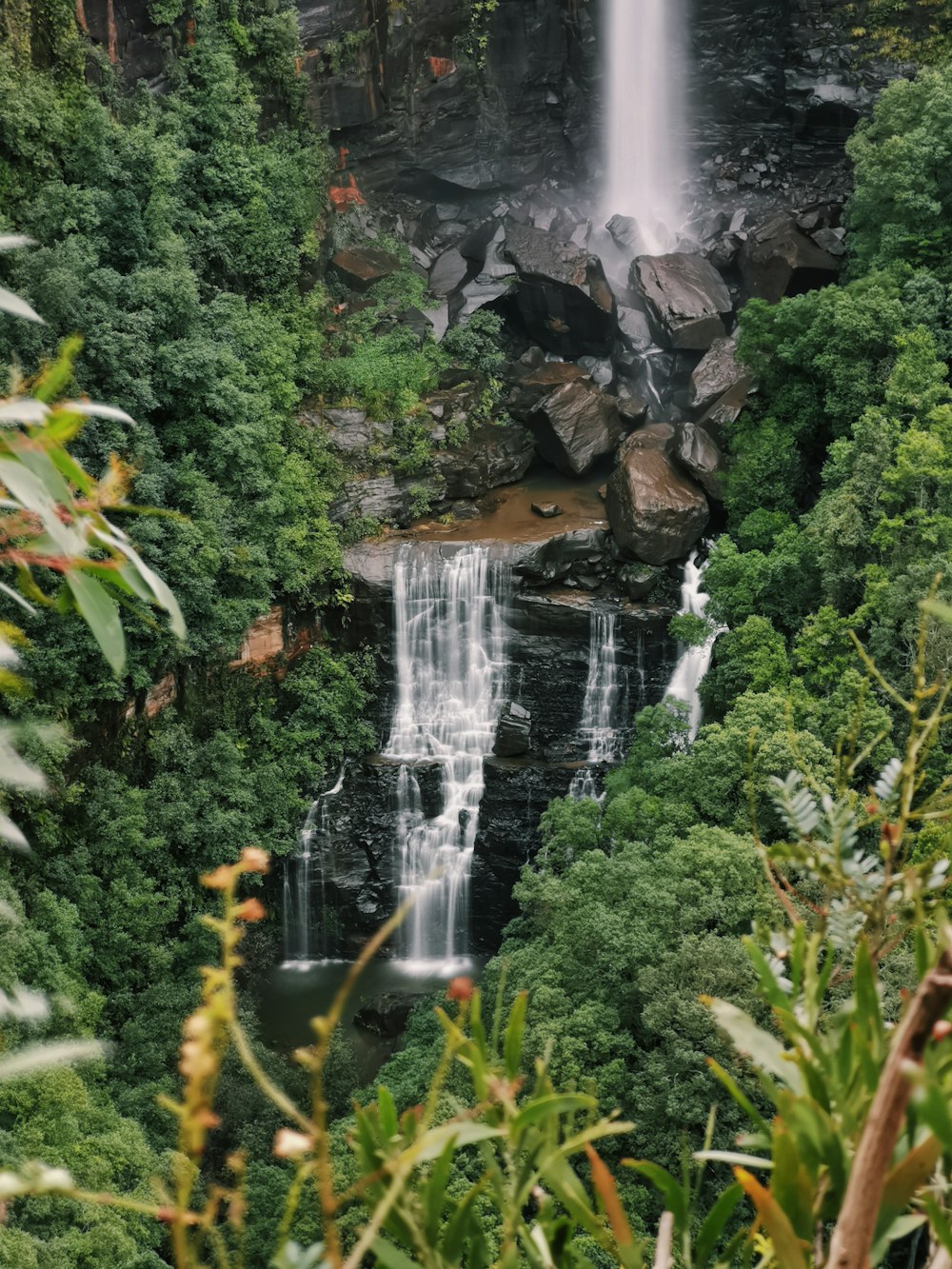 waterfalls in the middle of the forest