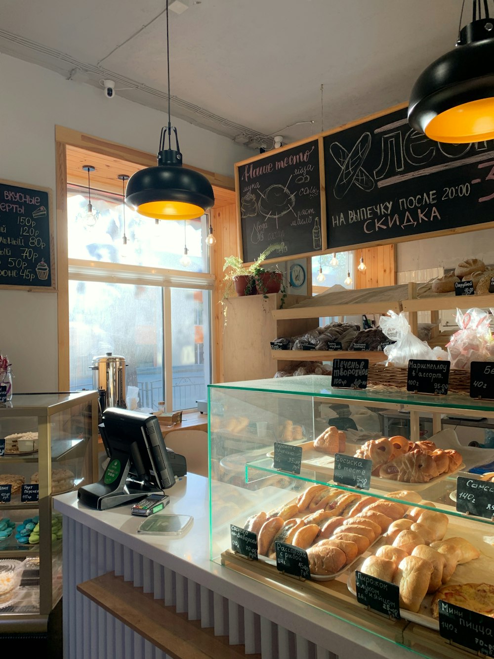 brown bread on clear glass display counter