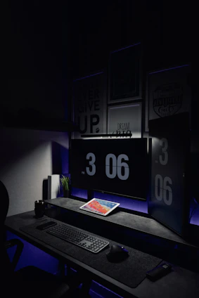 A sleek dark-themed workspace showing a detailed timeline and narrative map on multiple screens.