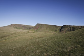 A wide open plot of land with clear blue skies and gentle rolling hills.