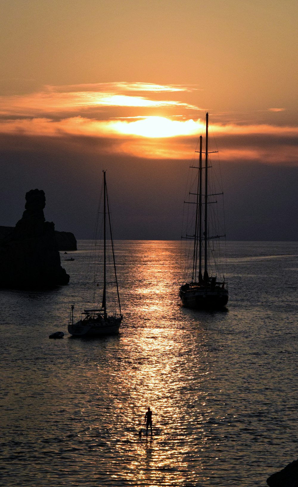 silhouette of 2 people on boat during sunset