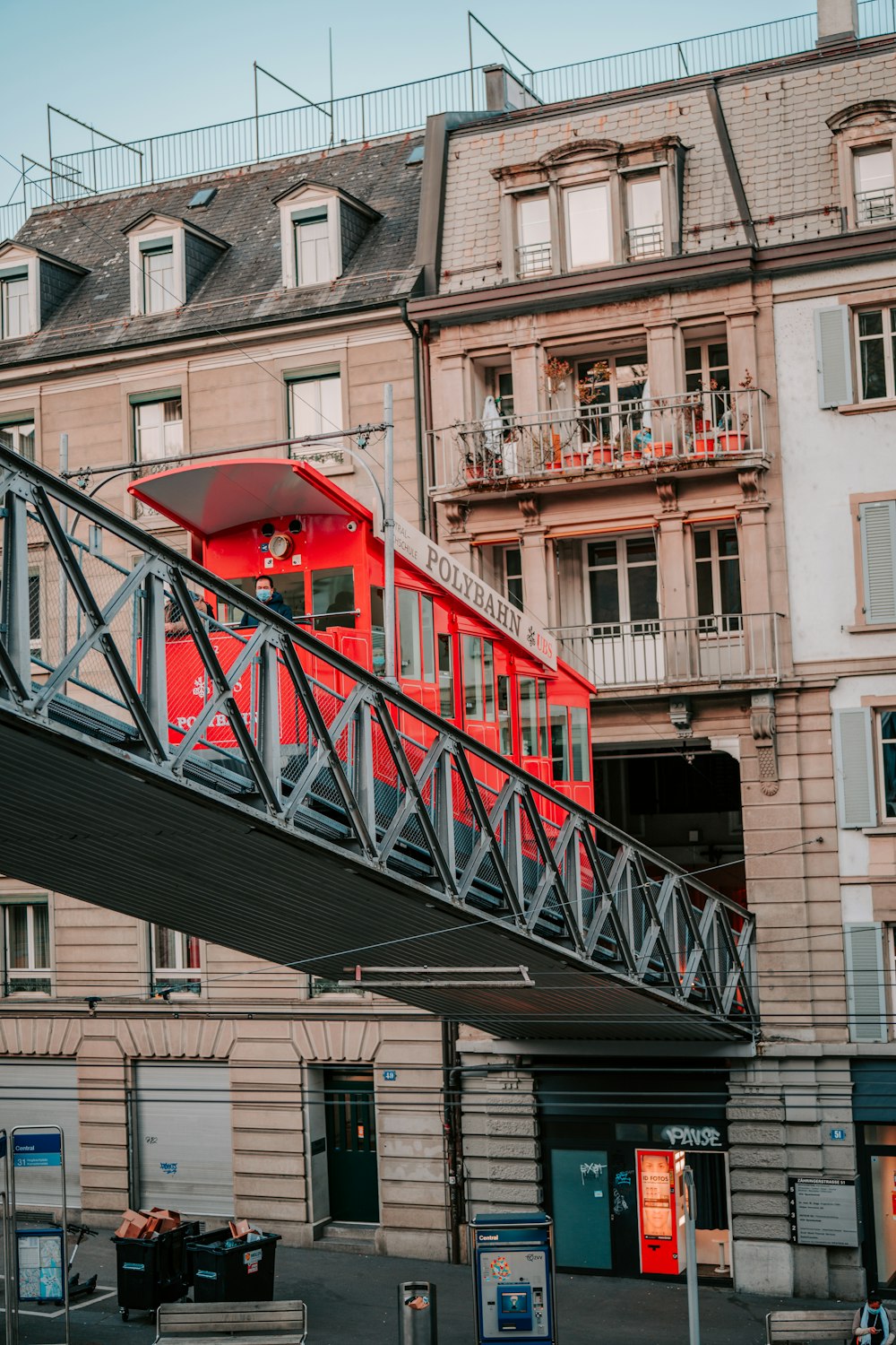 red metal railings on building