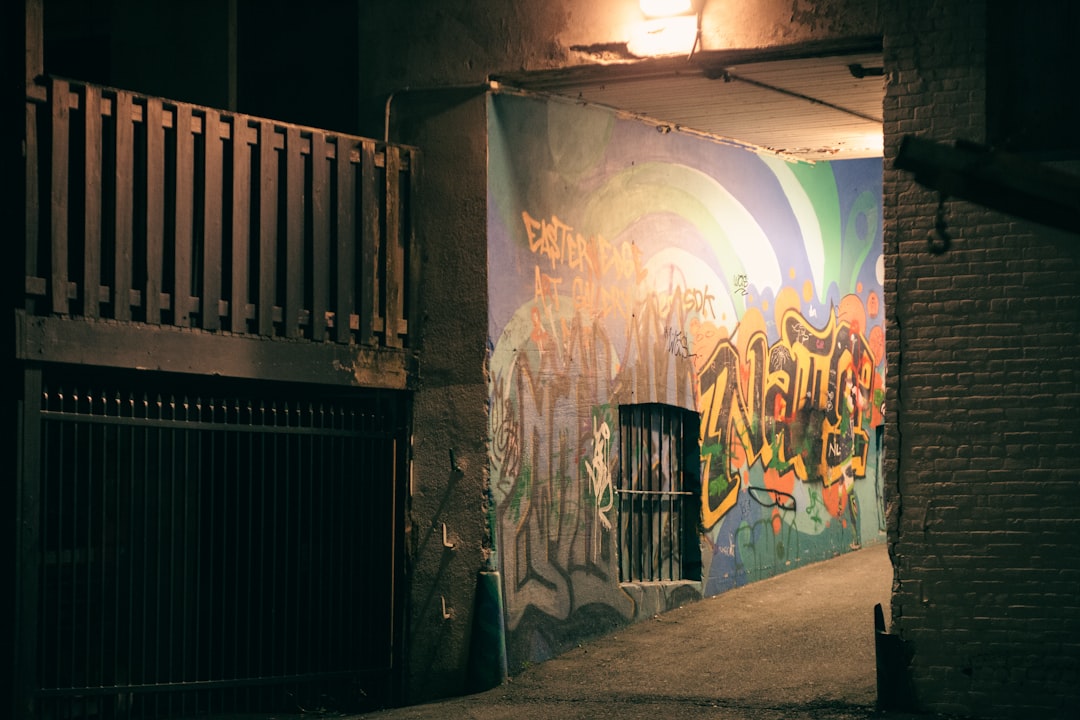 graffiti on wall during night time