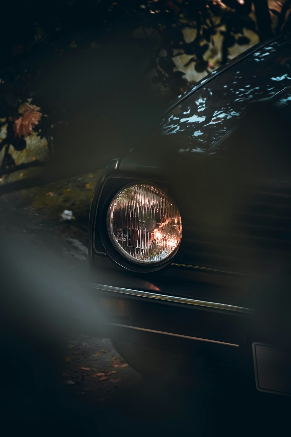 black car with light reflection