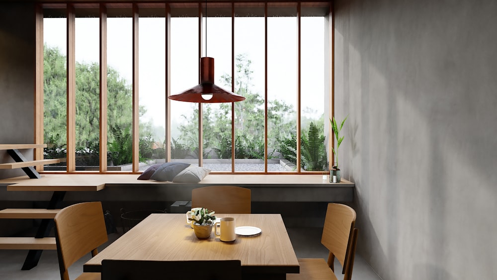 brown wooden table with chairs