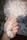 A hand with colorful, artistic nail art holds a fluffy white dog's paw. The nails feature intricate designs, such as stripes and swirls. The dog's fur is curly and white, and it contrasts with the painted nails.
