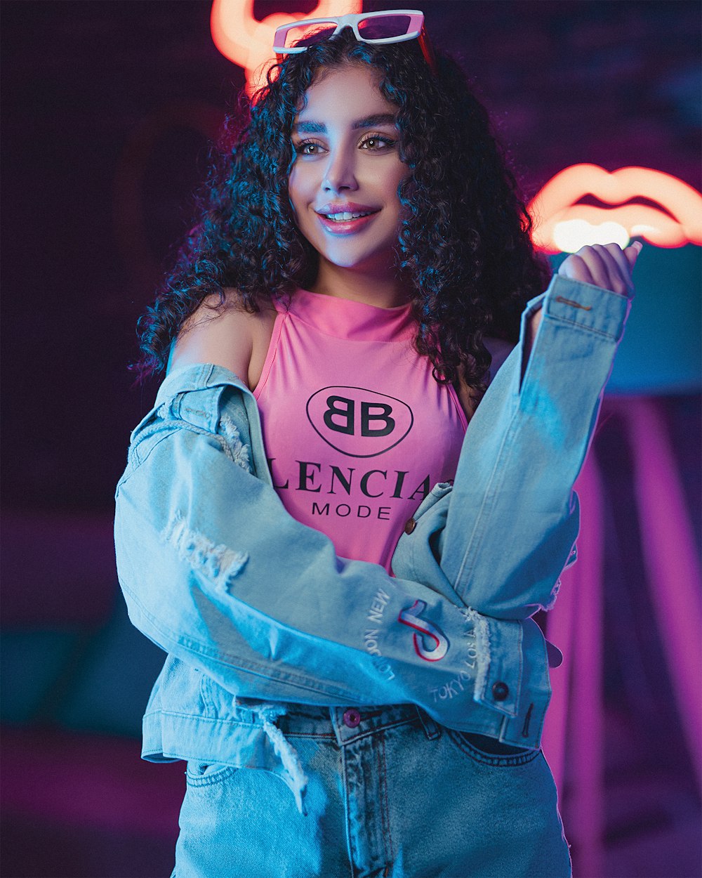 woman in blue denim jacket