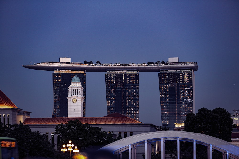 city skyline during night time