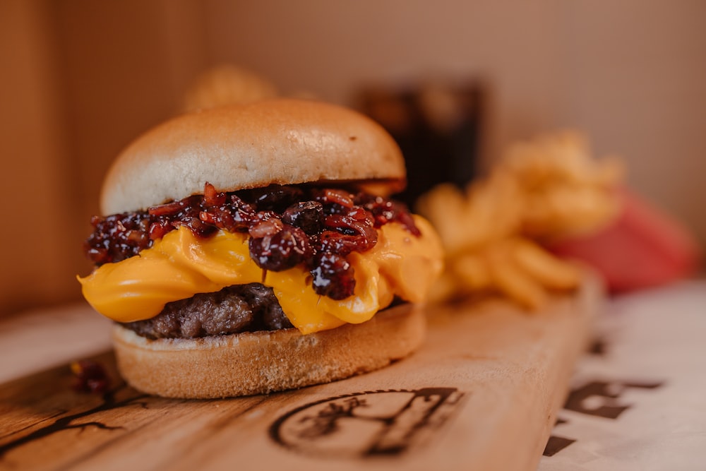 burger with patty and fries