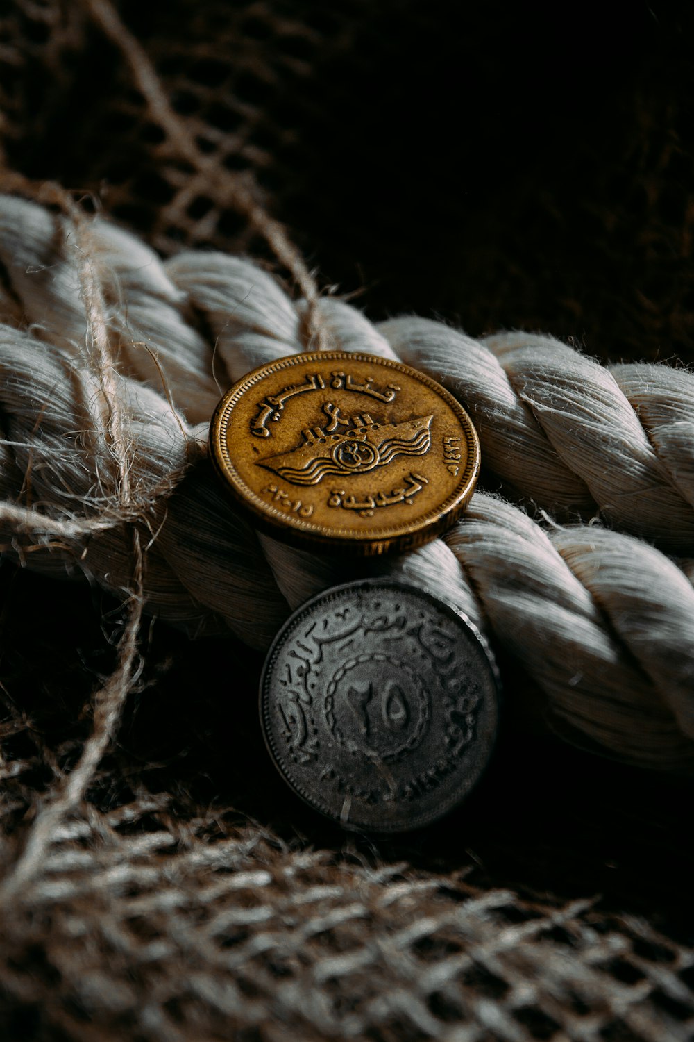 silver and gold round coins