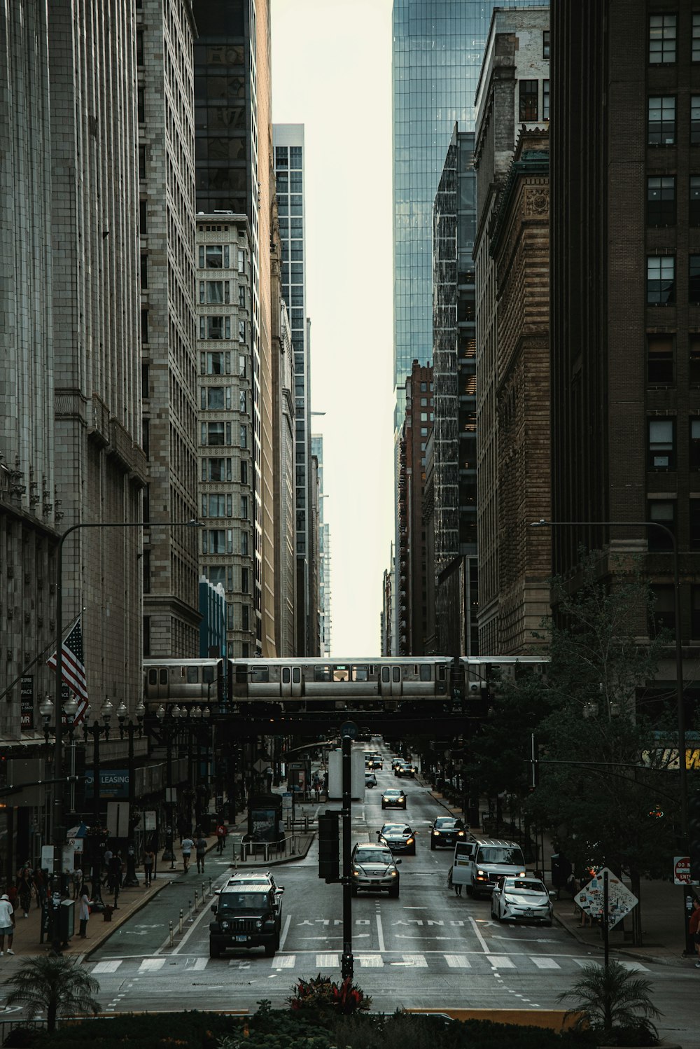 cars on road between high rise buildings during daytime