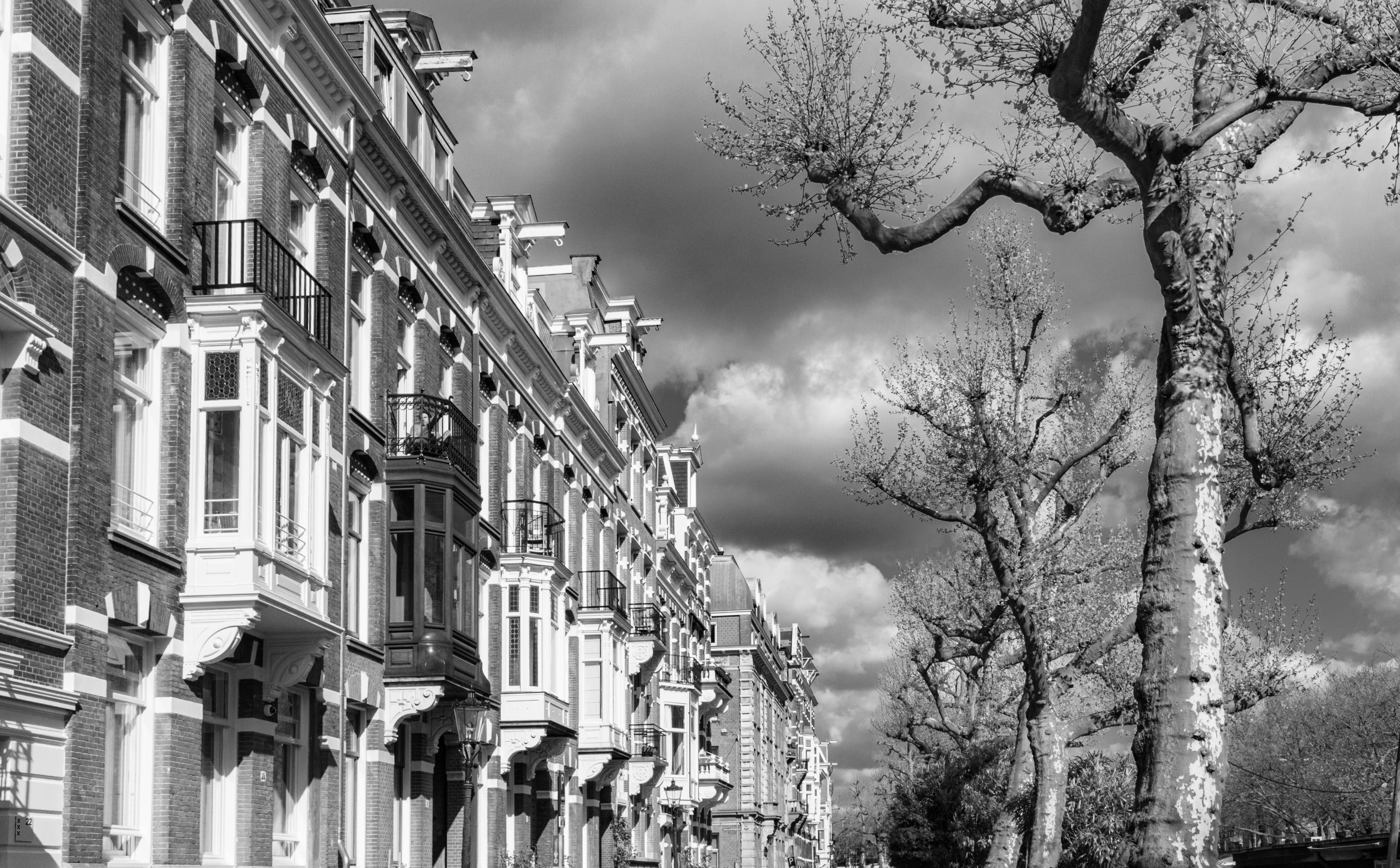 grayscale photo of city buildings