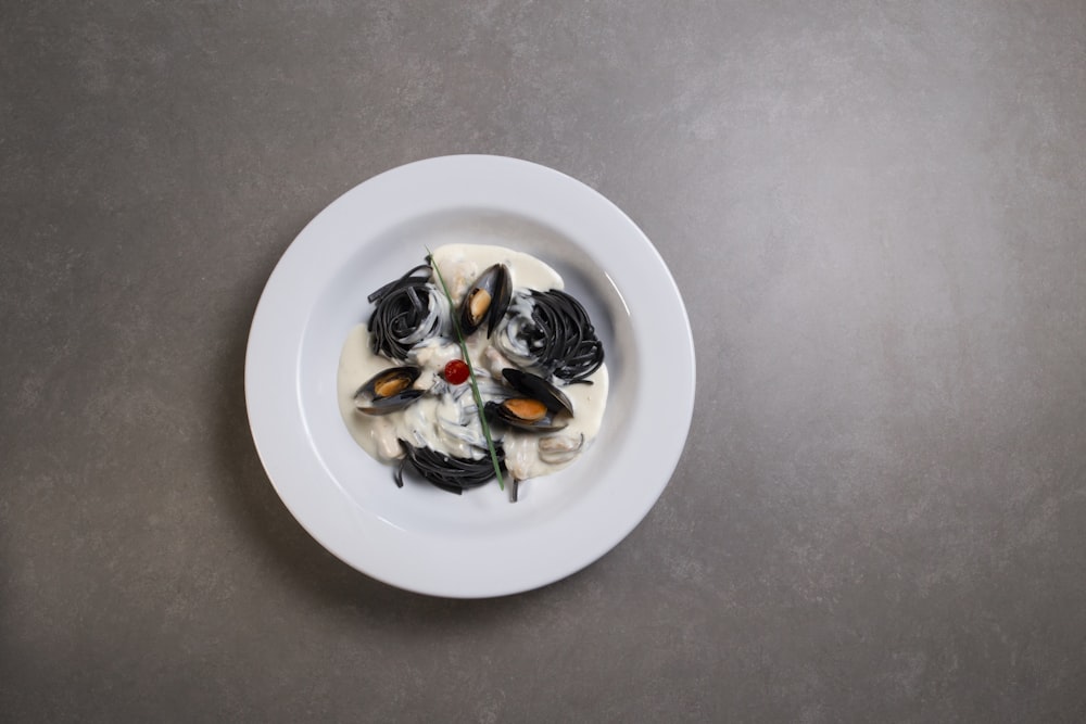 white ceramic plate with white and brown dish