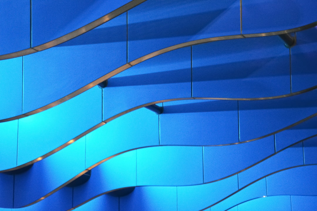 blue and white spiral staircase
