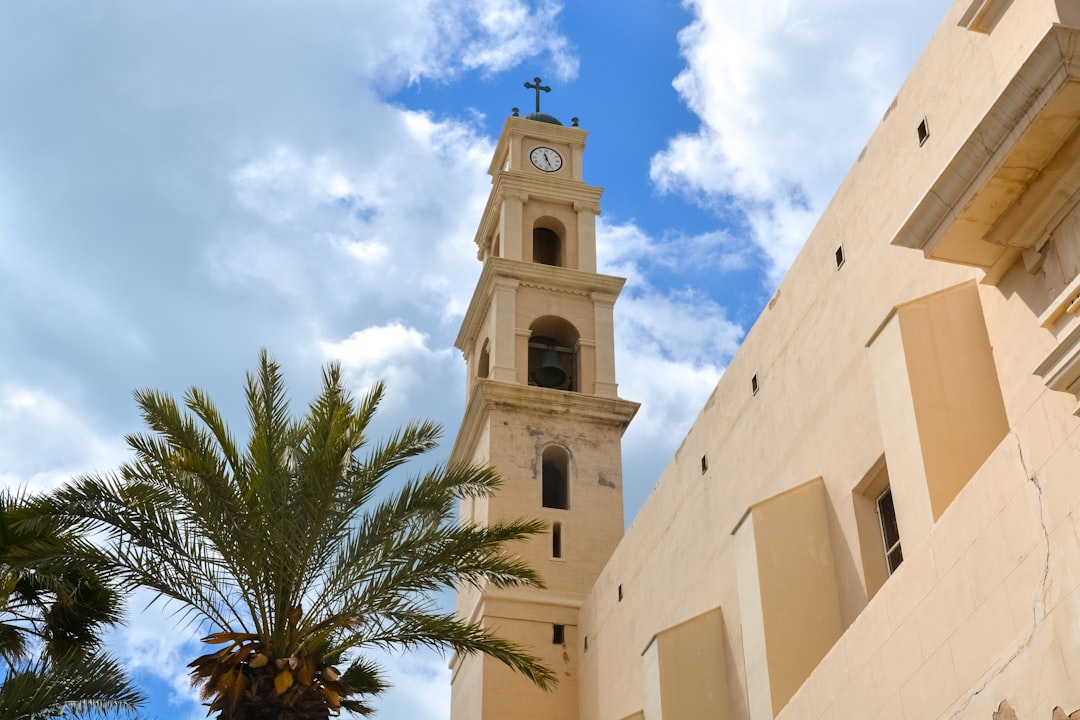 beige concrete building with green palm tree under blue sky during daytime