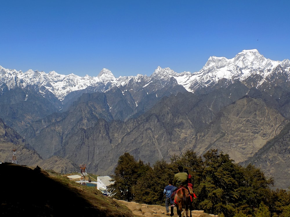 people walking on green grass field near snow covered mountain during daytime