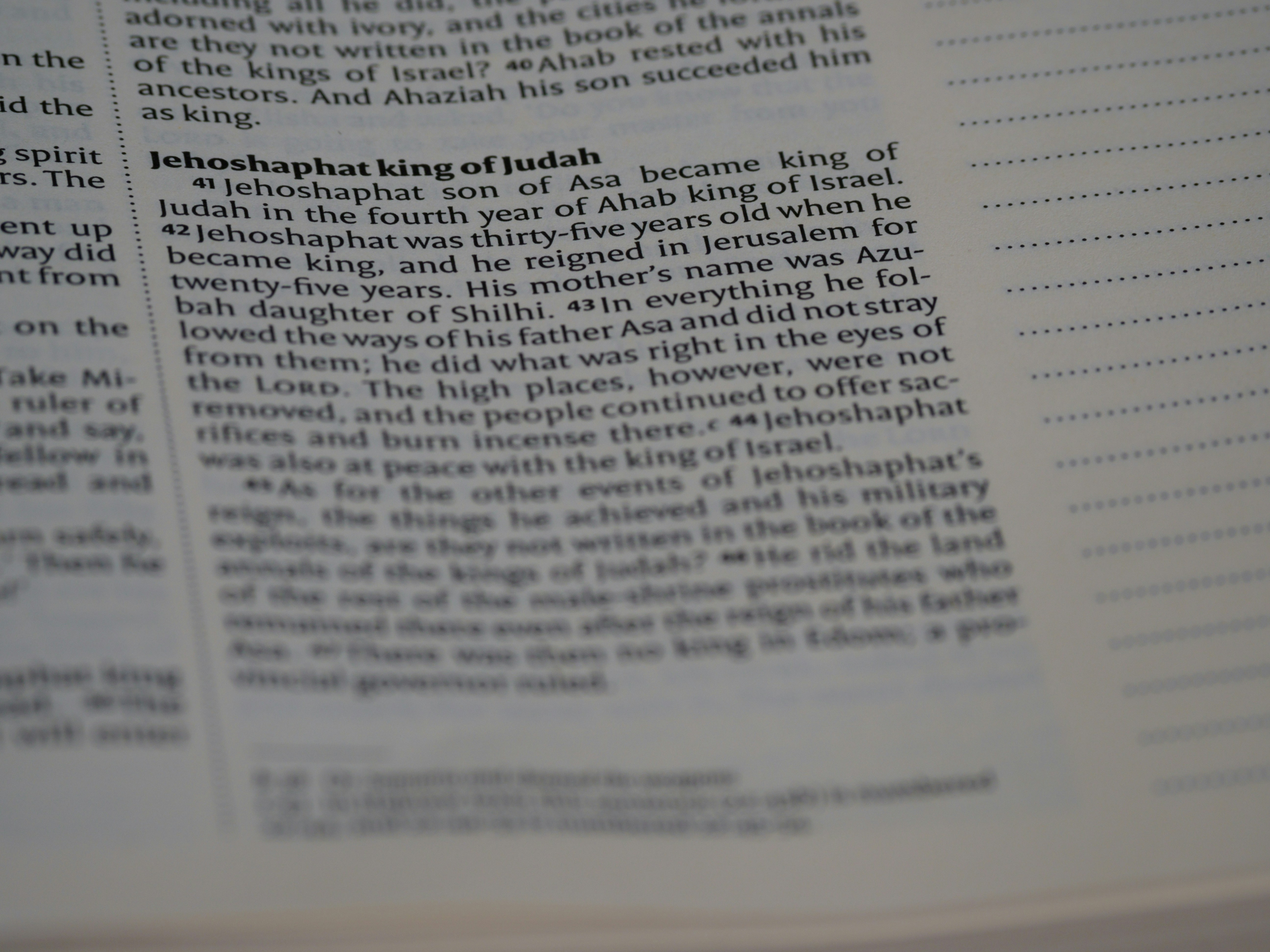 close up, bokeh, macro, blur, blurred background, close focus, bible, old testament, 1 kings, book of kings, kings, ספר מלכים‎, sêp̄er malḵîm,  hebrew bible, destruction of judah, babylon, babylonian exile, Deuteronomistic history, a history of Israel, ra