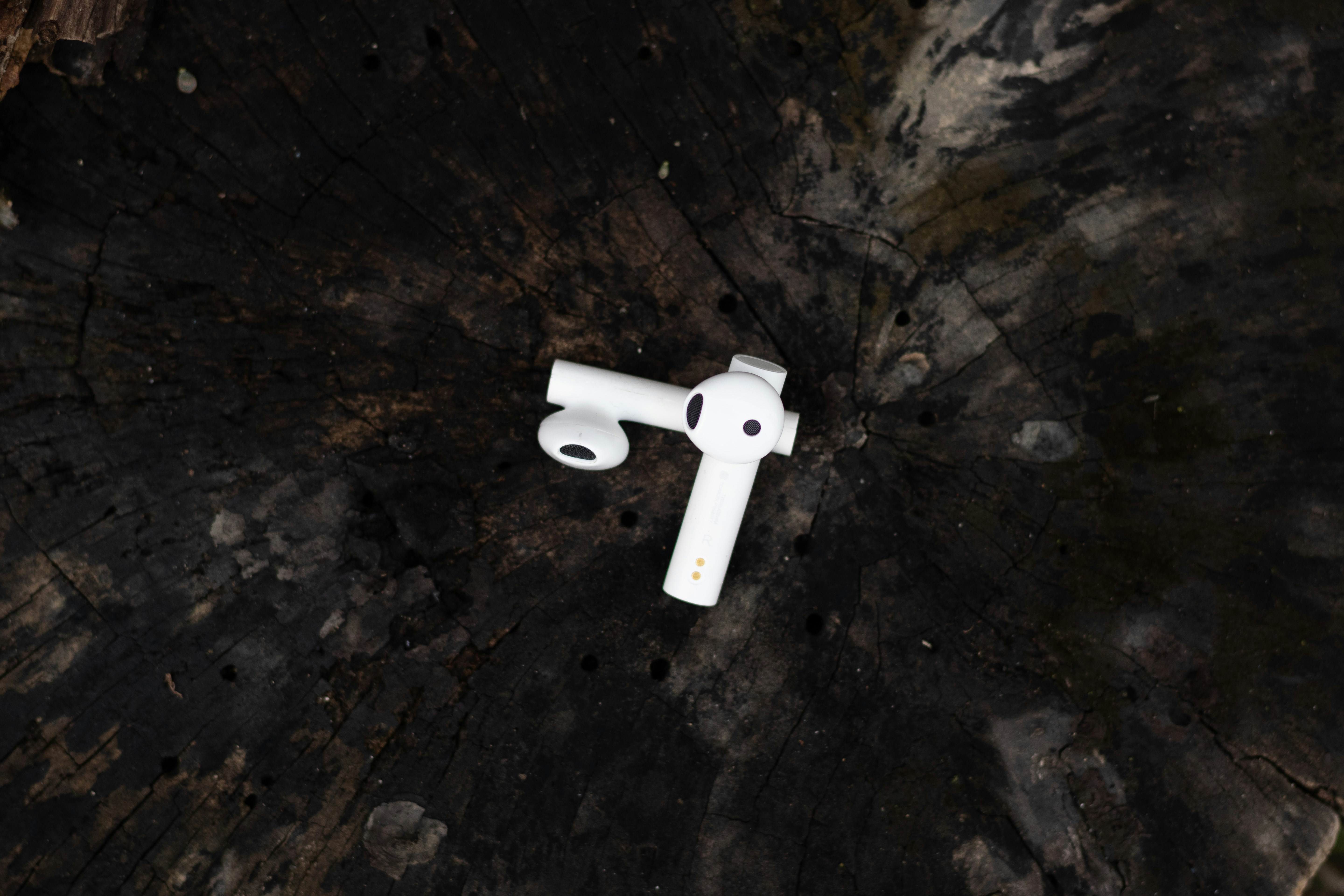 Wireless headphones on wood