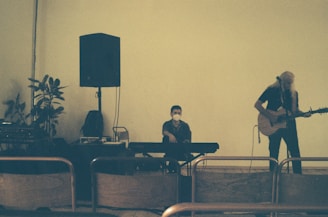 A solo musician streaming a live performance from home during the pandemic.