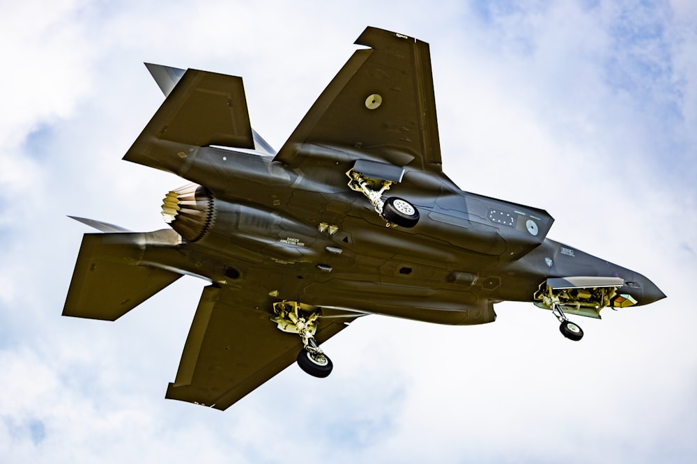 black fighter jet flying in the sky