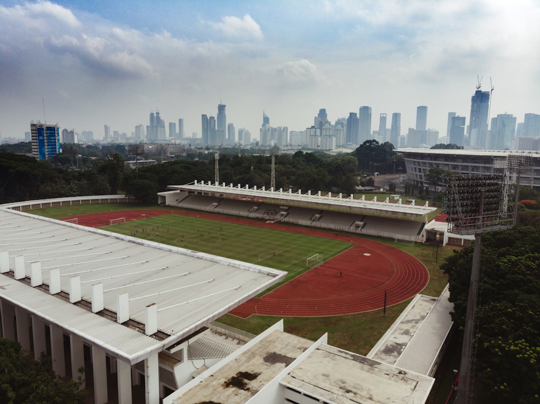 green and red football field, Indonesia Footbal Stadium