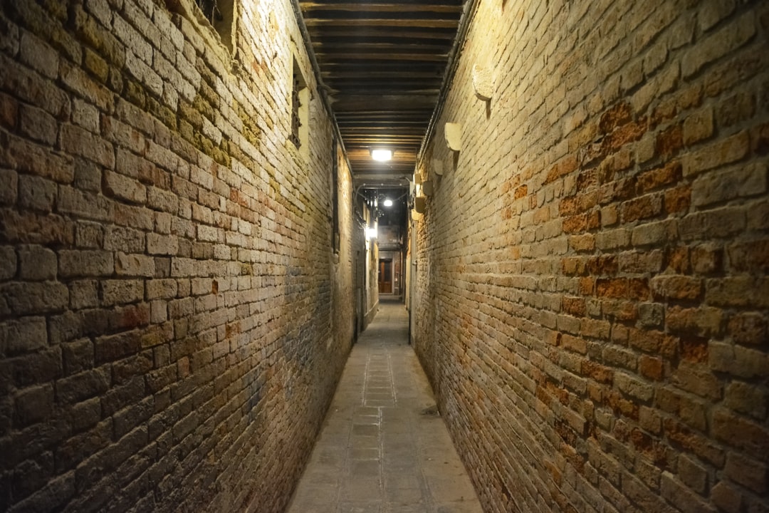 brown brick wall hallway during daytime