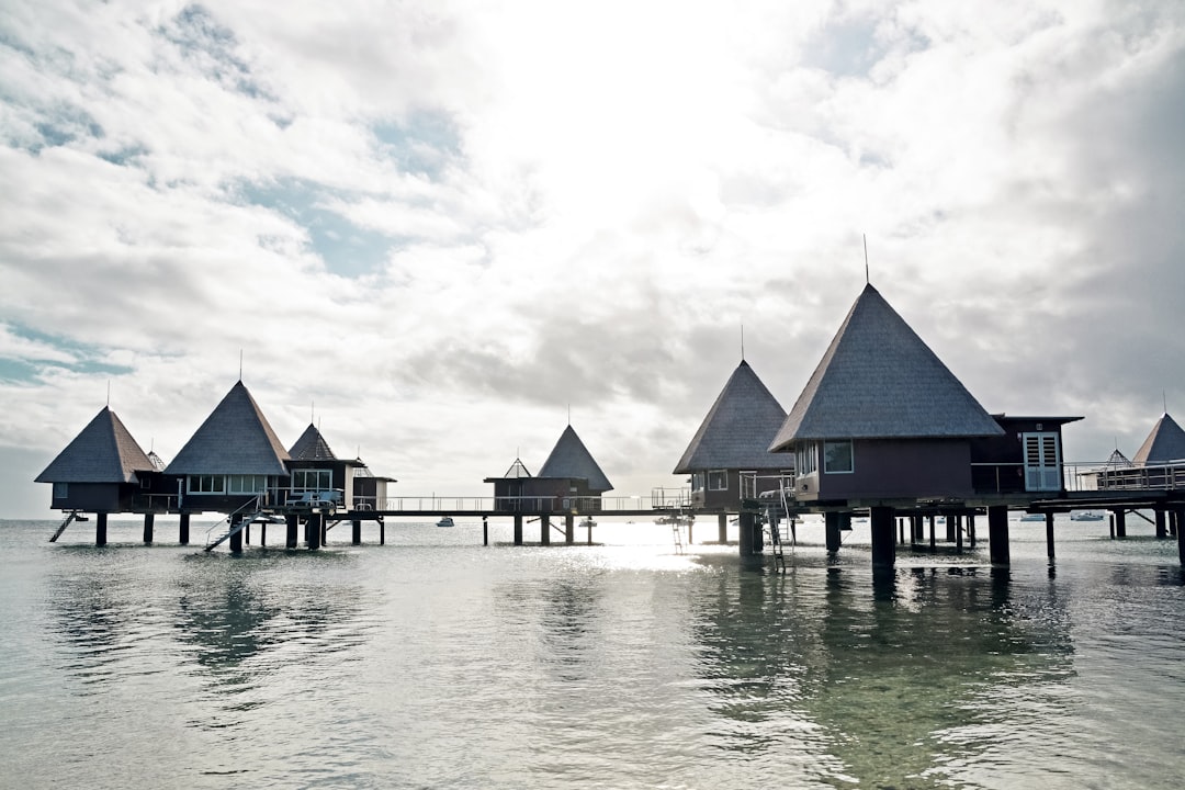 brown and gray house on body of water under white clouds during daytime