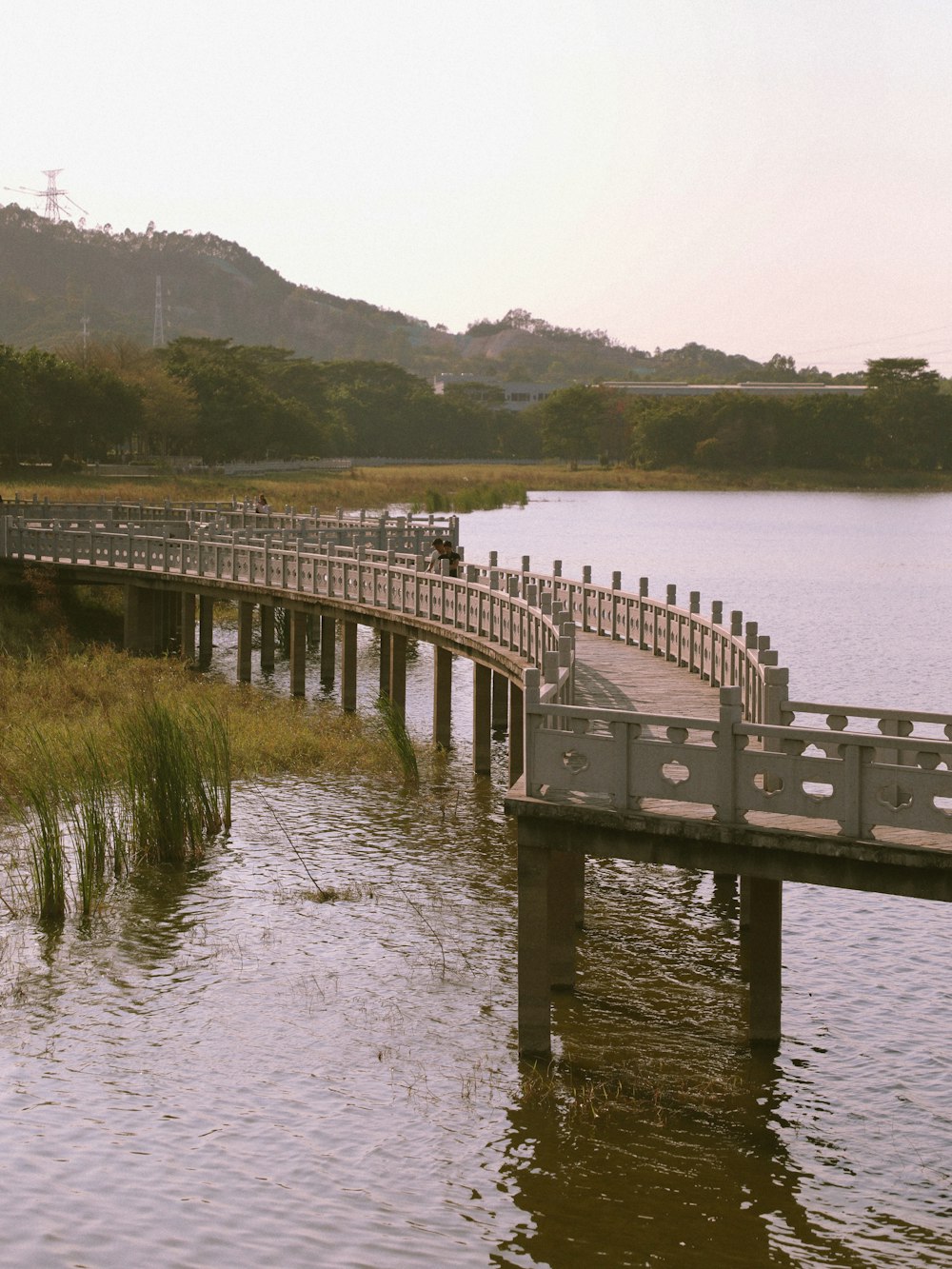 gray wooden bridge over river