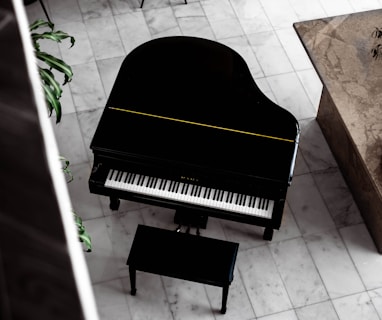 black grand piano on brown wooden floor