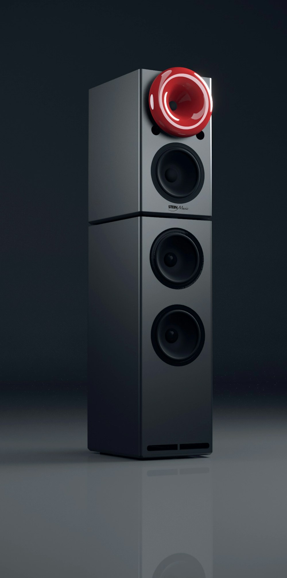 black and gray speaker on black surface
