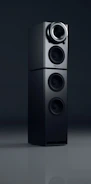 A compact Bluetooth speaker emitting sound waves with a modern design.