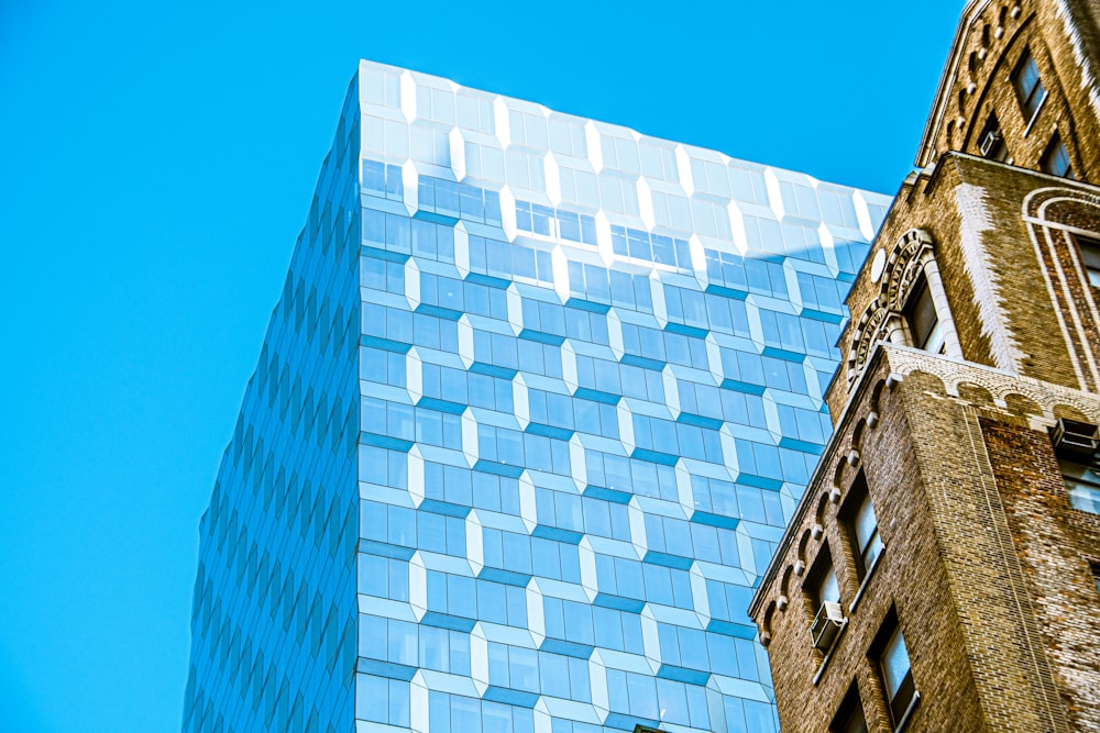 blue and brown concrete building